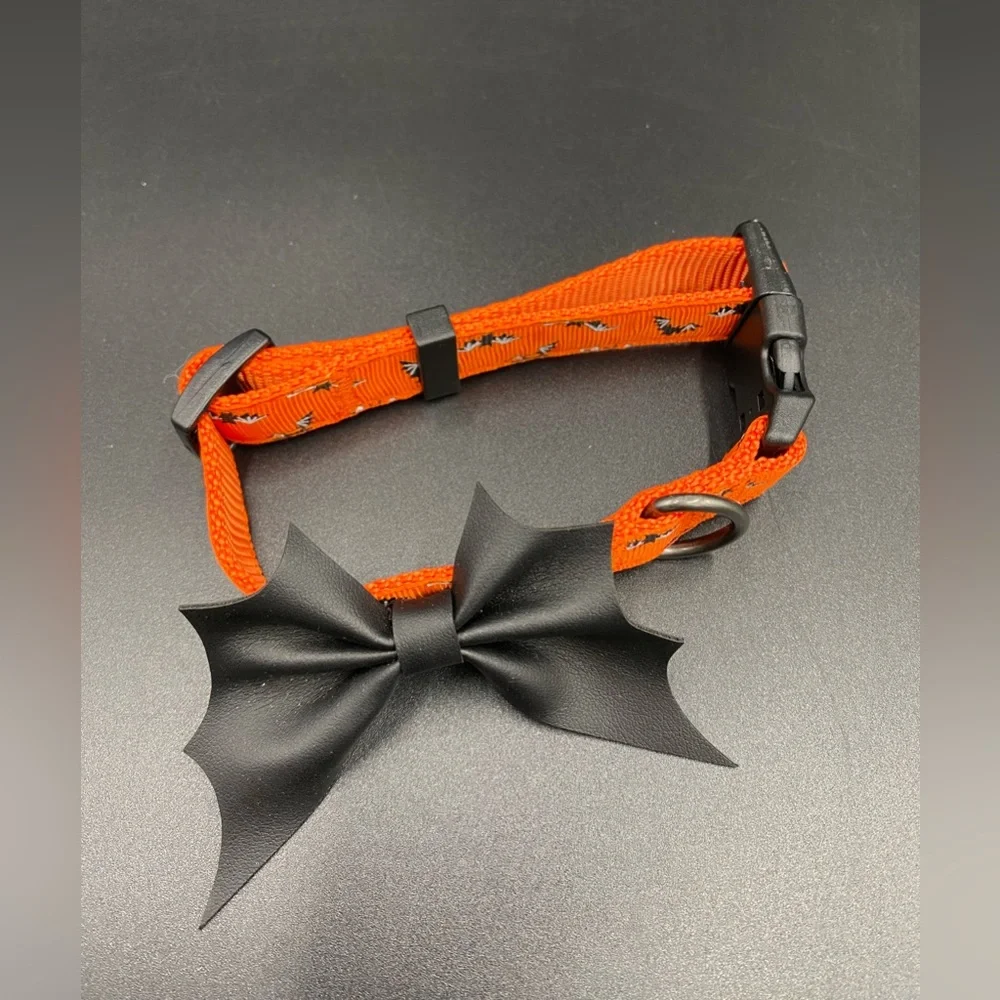 Dog size small/medium orange bat bowtie pet collar